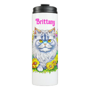 Bouteilles Isothermes Chat perse blanc en fleurs Personnalisé