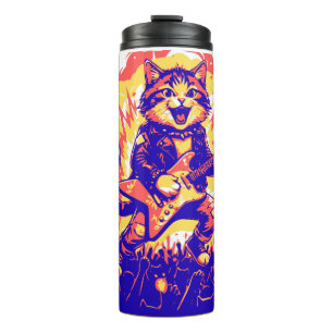 Bouteilles Isothermes Chat Rockstar Électrisant Jouant de la Guitare