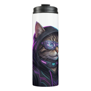 Bouteilles Isothermes Chat Tabby Cyberpunk Néo Néon Futuriste Joueur
