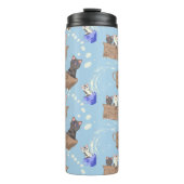 Bouteilles Isothermes Chats en boîte et gouttes de lait sur bleu (Devant)