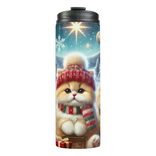 Bouteilles Isothermes Chats Kitty dans un décor festif de Noël et neige