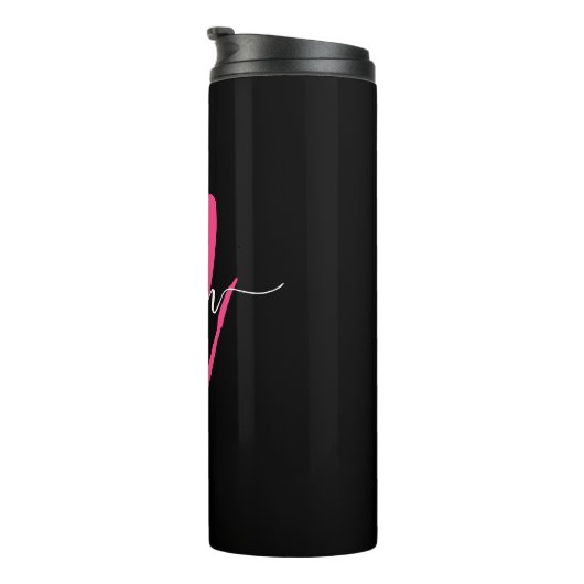 Bouteilles Isothermes Chaud rose noir moderne Script Girl Monogramme Nom (Tourné sur la droite)