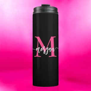 Bouteilles Isothermes Chaud rose noir moderne Script Girl Monogramme Nom