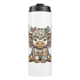 Bouteilles Isothermes Chemise à patchwork floral vintage Highland Cow_1