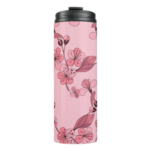 Bouteilles Isothermes Cherry blossom in pink colour on white background. (Devant)