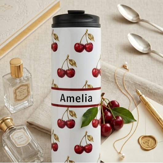 Bouteilles Isothermes Cherry & Golden Leaves Custom Name Design Gift