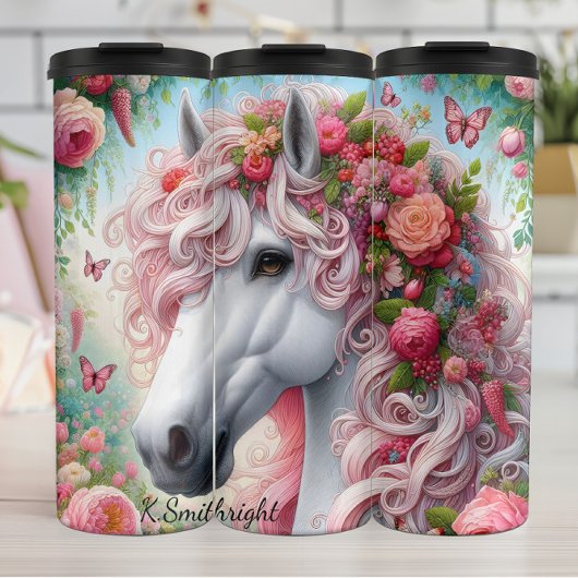Bouteilles Isothermes Cheval blanc Imaginaire rose floral