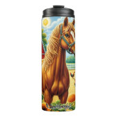 Bouteilles Isothermes Cheval de châtaignes dans la ferme ensoleillée (Devant)