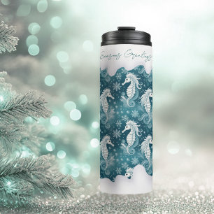 Bouteilles Isothermes Cheval de mer et flocons de neige de Noël côtier #