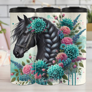 Bouteilles Isothermes Cheval noir à la crinière tressée florale