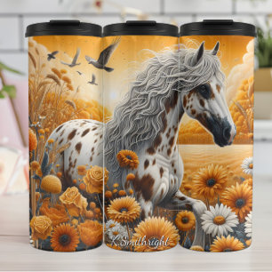 Bouteilles Isothermes Cheval tacheté Champ Doré Fleurs Sauvages