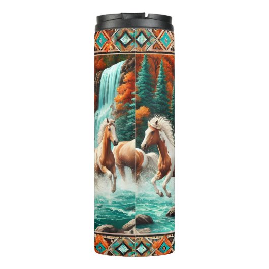 Bouteilles Isothermes Chevaux Sauvages Traversant Les Cascades D'Automne (Dos)