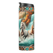 Bouteilles Isothermes Chevaux Sauvages Traversant Les Cascades D'Automne (Tourné sur la droite)