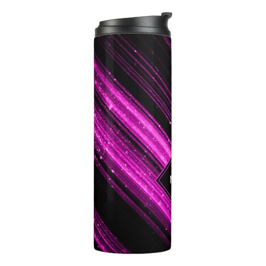 Bouteilles Isothermes Chevron noir rose chaud brillant métallique Monogr (Tourné sur la gauche)