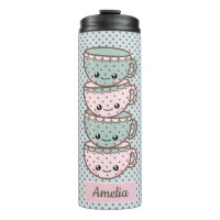 Chibi Dotty Teacup Stack rose et bleu