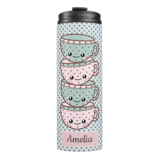 Bouteilles Isothermes Chibi Dotty Teacup Stack rose et bleu (Devant)