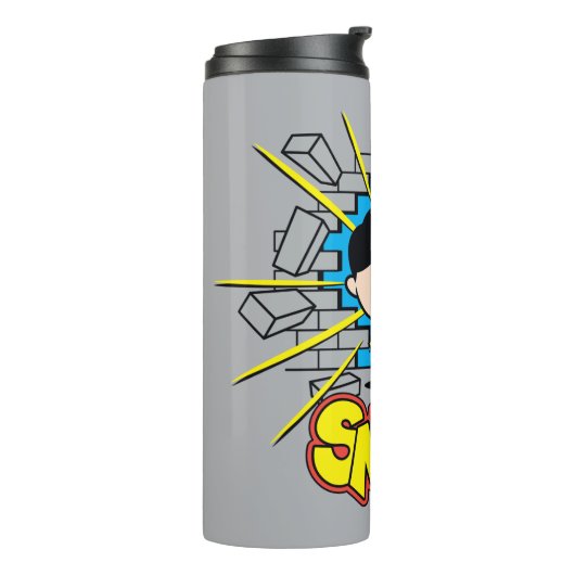Bouteilles Isothermes Chibi Superman Frappant À Travers Un Mur De Brique (Tourné sur la gauche)