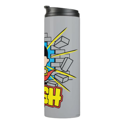 Bouteilles Isothermes Chibi Superman Frappant À Travers Un Mur De Brique (Tourné sur la droite)