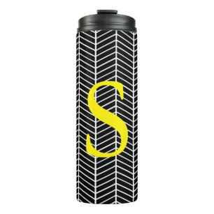 Bouteilles Isothermes Chic Black Herringbone Chevron Zig Zag Monogramme