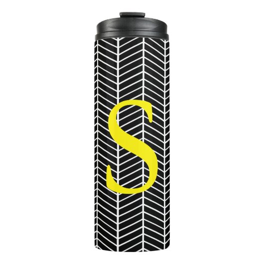 Bouteilles Isothermes Chic Black Herringbone Chevron Zig Zag Monogramme (Devant)