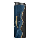 Bouteilles Isothermes Chic Blue Gold Agate Script Monogramme personnalis (Tourné sur la droite)