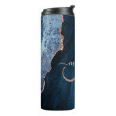 Bouteilles Isothermes Chic Blue Rose Gold Agate Script Monogramme person (Tourné sur la gauche)