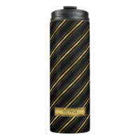 Chic Elegant Black and Faux Gold Stripes Monogramm