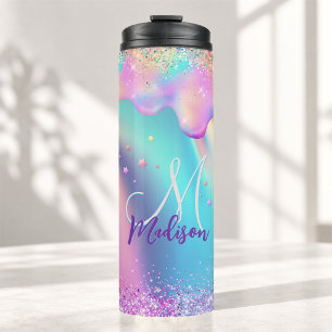 Bouteilles Isothermes Chic licorne holographique monogramme ruisselant d