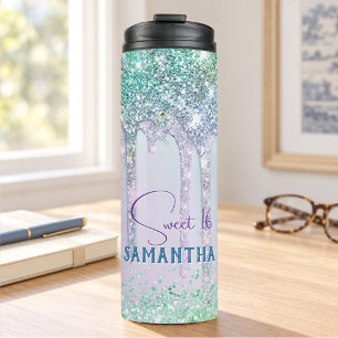 Bouteilles Isothermes Chic licorne pailletée aqua anniversaire monogramm