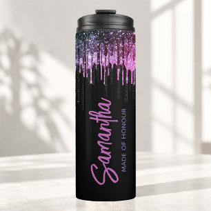 Bouteilles Isothermes Chic noir rose paillettes gouttes nuptiale anniver