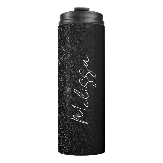 Bouteilles Isothermes Chic Ombre Parties scintillant noire Signature Nom (Devant)