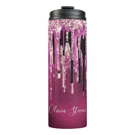 Bouteilles Isothermes Chic rose chaud noir gouttes parties scintillant m (Devant)