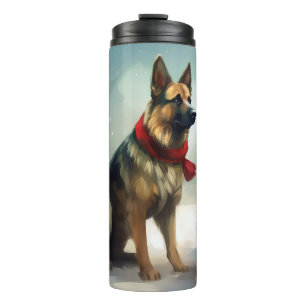 Bouteilles Isothermes Chien berger allemand dans la neige de Noël