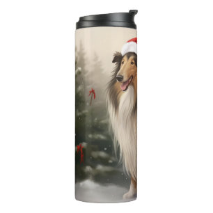 Bouteilles Isothermes Chien Colley Rough dans la neige de Noël