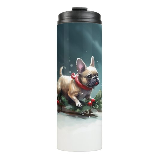 Bouteilles Isothermes Chien de Noël neige hiver (Devant)