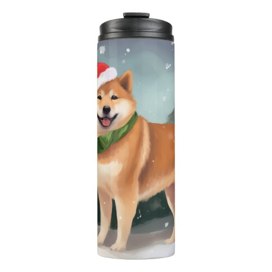 Bouteilles Isothermes Chien de Shiba Inu à Noël de neige (Devant)
