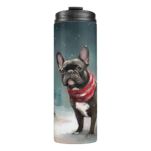 Bouteilles Isothermes Chien de taureau français à Noël de neige