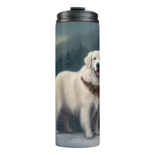 Bouteilles Isothermes Chien des grandes Pyrénées à Noël de neige (Devant)