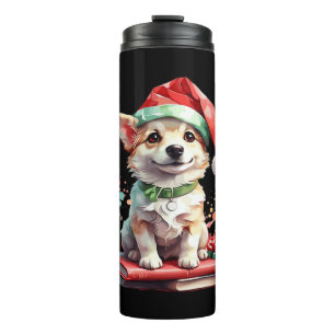 Bouteilles Isothermes Chien en chapeau de Noël avec des livres - Un Noël