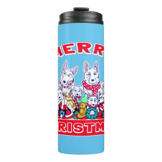 Bouteilles Isothermes Chien Joyeux Noël Blanc Berger Fête GSD Fun (Devant)