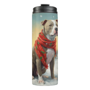 Bouteilles Isothermes Chien Pitbull dans la neige de Noël