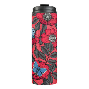 Bouteilles Isothermes Chien rose et papillons en rouge et bleu