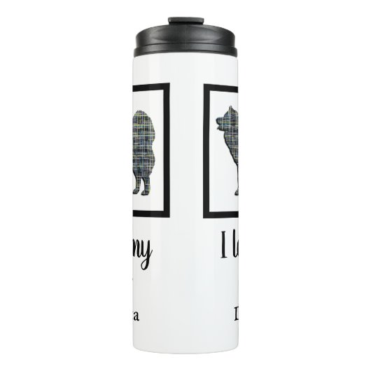 Bouteilles Isothermes Chien Samoyé Jaune & Grille Bleue Silhouette (Devant)