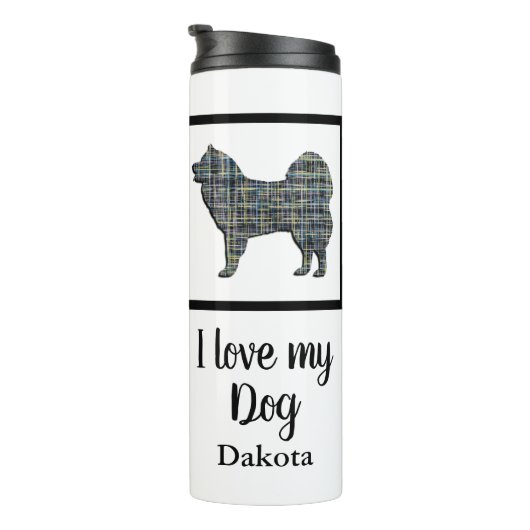 Bouteilles Isothermes Chien Samoyé Jaune & Grille Bleue Silhouette (Tourné sur la droite)