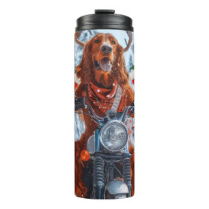 Bouteilles Isothermes Chien Setter Rouge Irlandais en moto pour Noël
