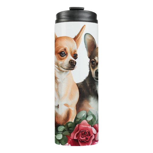 Bouteilles Isothermes Chihuahua Amour avec Roses (Devant)