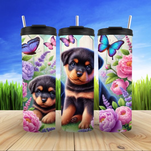 Bouteilles Isothermes Chiots Rottweiler en fleur