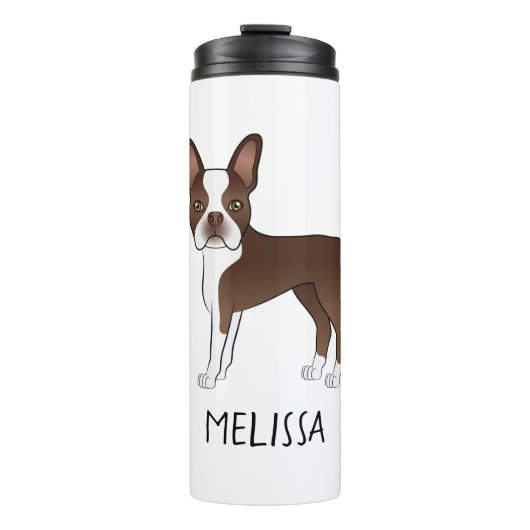 Bouteilles Isothermes Chocolat Brown Boston Terrier Cartoon Chien et nom (Devant)
