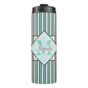 Bouteilles Isothermes Chocolat Brown et pinte vert rayures Monogramme