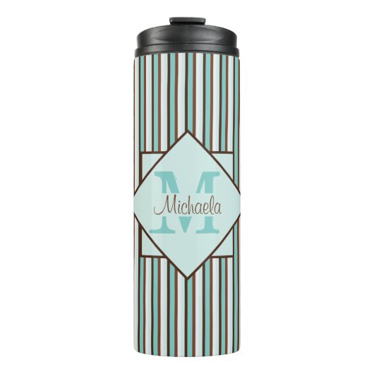 Bouteilles Isothermes Chocolat Brown et pinte vert rayures Monogramme (Devant)